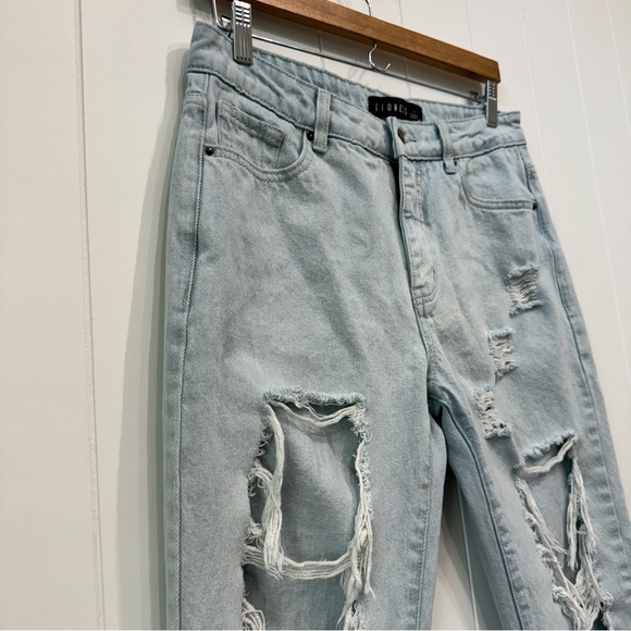 LIONESS Women's Naomi Boyfriend Jeans Light High Rise Distressed Size Large US 8 - Picture 5 of 16